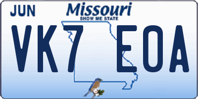 MO license plate VK7E0A