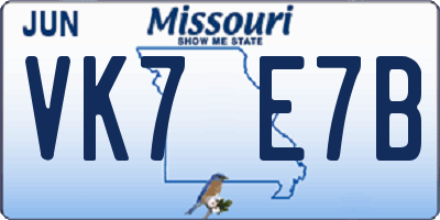 MO license plate VK7E7B