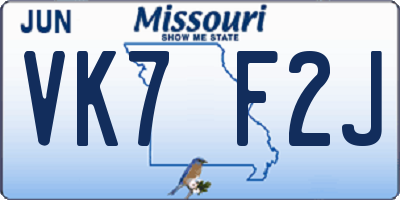 MO license plate VK7F2J