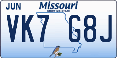 MO license plate VK7G8J