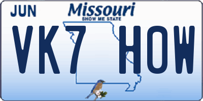 MO license plate VK7H0W