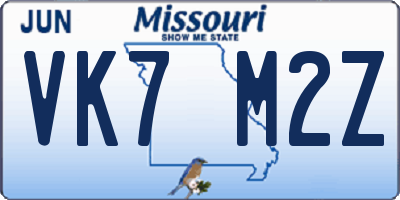 MO license plate VK7M2Z
