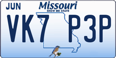 MO license plate VK7P3P