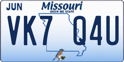 MO license plate VK7Q4U