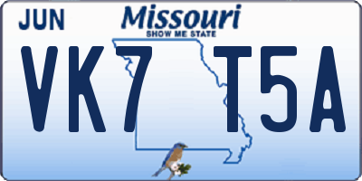 MO license plate VK7T5A