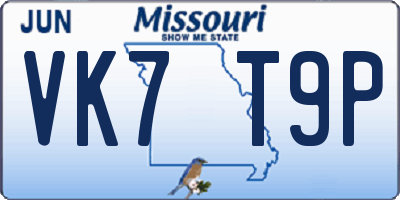 MO license plate VK7T9P