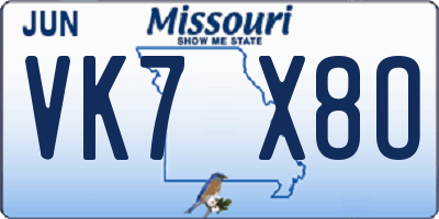 MO license plate VK7X8O