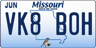 MO license plate VK8B0H
