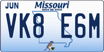 MO license plate VK8E6M