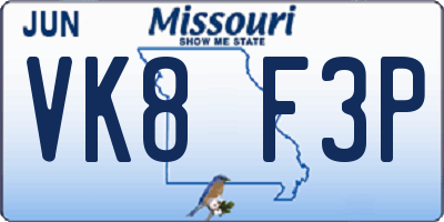 MO license plate VK8F3P