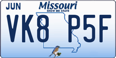 MO license plate VK8P5F