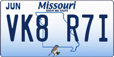 MO license plate VK8R7I