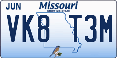 MO license plate VK8T3M