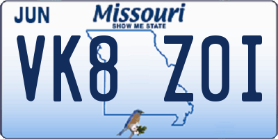 MO license plate VK8Z0I