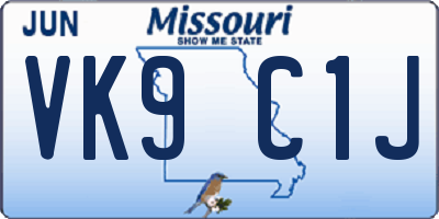 MO license plate VK9C1J