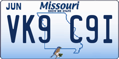 MO license plate VK9C9I