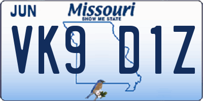 MO license plate VK9D1Z
