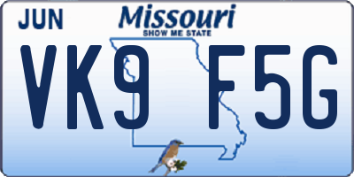 MO license plate VK9F5G