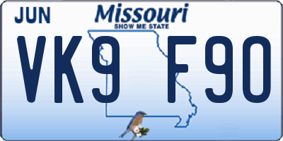 MO license plate VK9F9O