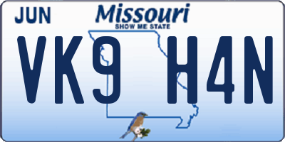 MO license plate VK9H4N