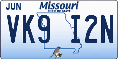 MO license plate VK9I2N