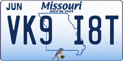 MO license plate VK9I8T