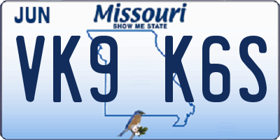 MO license plate VK9K6S