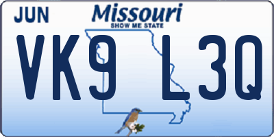 MO license plate VK9L3Q