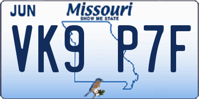 MO license plate VK9P7F