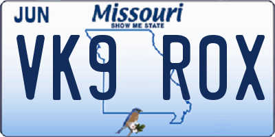 MO license plate VK9R0X