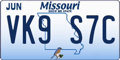 MO license plate VK9S7C