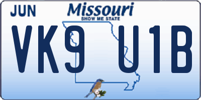 MO license plate VK9U1B