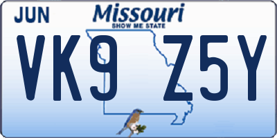 MO license plate VK9Z5Y