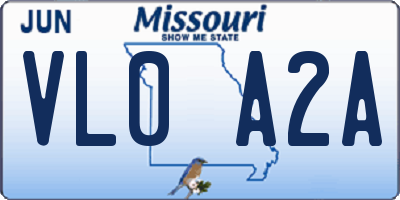 MO license plate VL0A2A