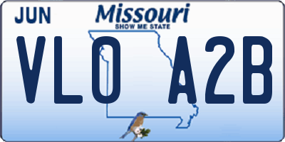 MO license plate VL0A2B