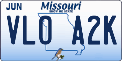 MO license plate VL0A2K