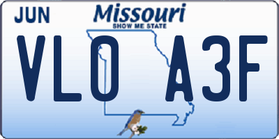 MO license plate VL0A3F