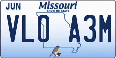 MO license plate VL0A3M