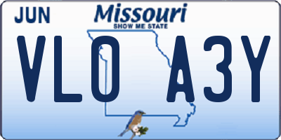 MO license plate VL0A3Y
