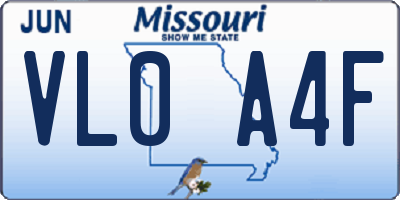 MO license plate VL0A4F