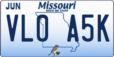 MO license plate VL0A5K