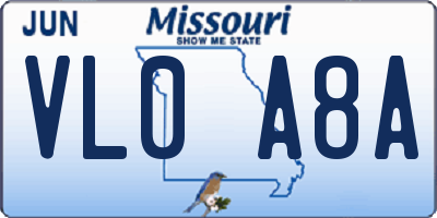 MO license plate VL0A8A