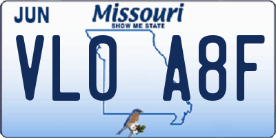 MO license plate VL0A8F