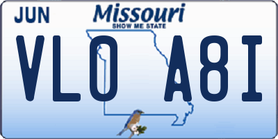 MO license plate VL0A8I