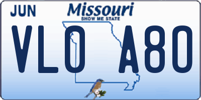 MO license plate VL0A8O