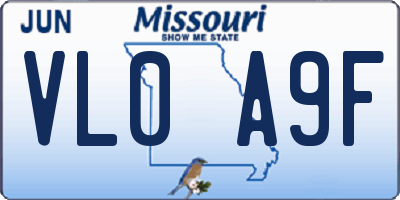MO license plate VL0A9F