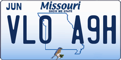 MO license plate VL0A9H