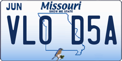 MO license plate VL0D5A