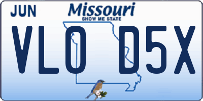 MO license plate VL0D5X