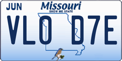 MO license plate VL0D7E